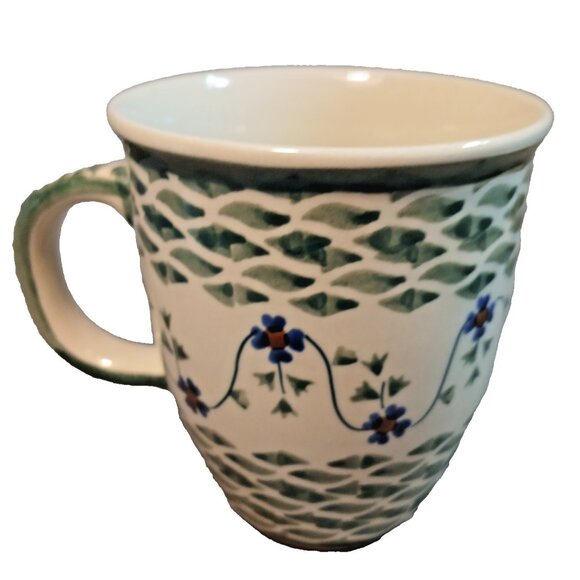 Boleslawiec Polish Pottery Lucky Blue Clover Coffee Mug Tea Cup Preowned 8 Ounce - Picture 1 of 8